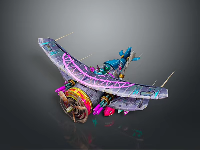 Futuristic Cosmic Aerospace Spaceship Model With Colorful Mechanical Wings And Blue Purple Accents 3d model