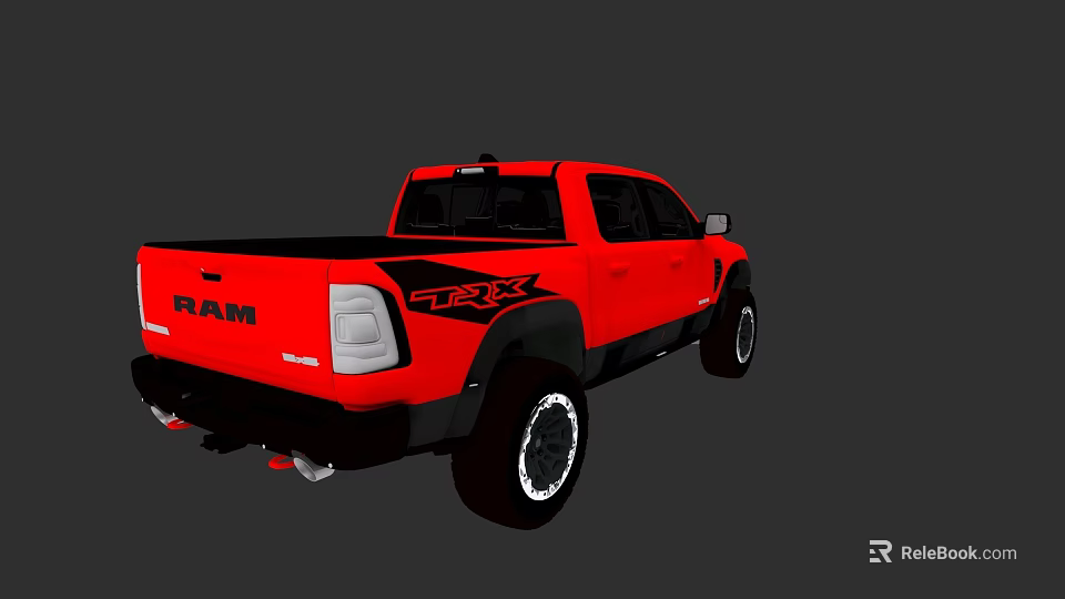 Red RAM TRX Pickup Truck with Black Wheels and Off Road Design 3d model 