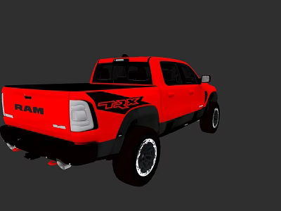 Red RAM TRX Pickup Truck with Black Wheels and Off Road Design 3d model