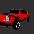 Red RAM TRX Pickup Truck with Black Wheels and Off Road Design