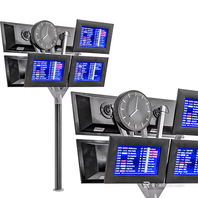 Modern Iron Art Information Display Stands With Clocks And Digital Screens 3d model 