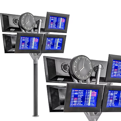 Modern Iron Art Information Display Stands With Clocks And Digital Screens 3d model