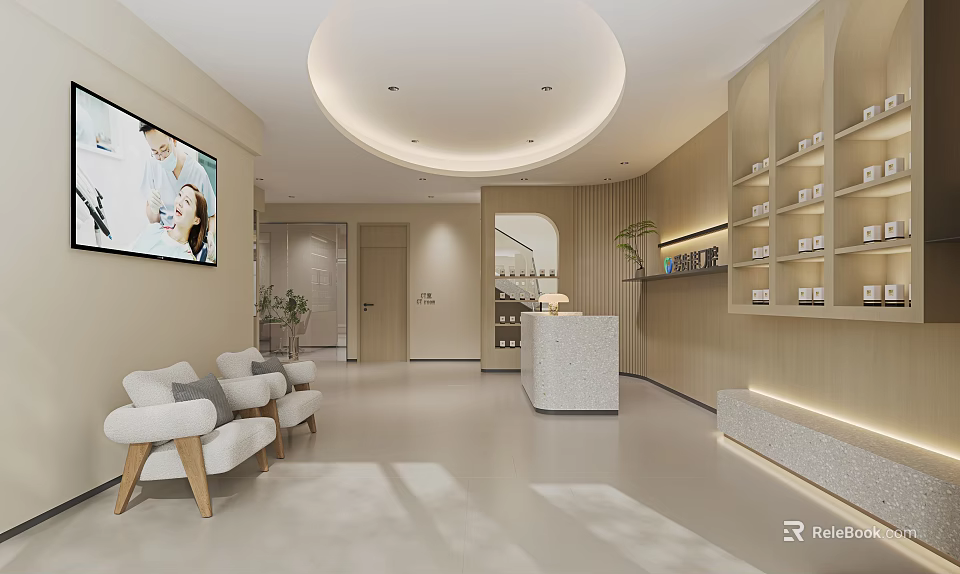 Modern Hospital Outpatient Clinic With Comfortable Sofas And Digital Screen 3d model