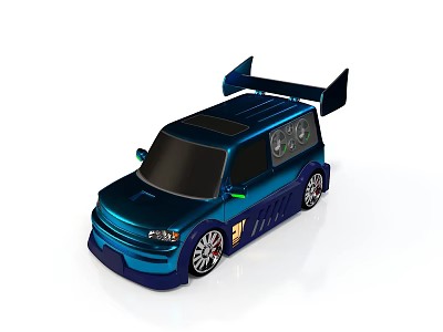 Metallic Blue Modified Compact Car With Rear Spoiler Sporty Body And Alloy Wheels 3d model