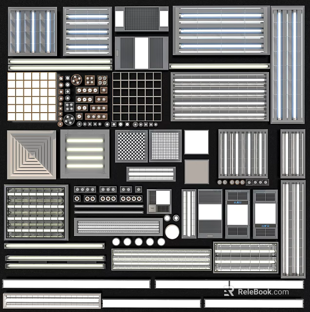 Grid Panel Lights Showcasing Different Geometric Patterns And Modern Design Styles 3d model