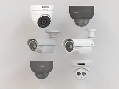 Projection Surveillance Camera Systems With Dome Bullet Models In White Black Colors 3d model