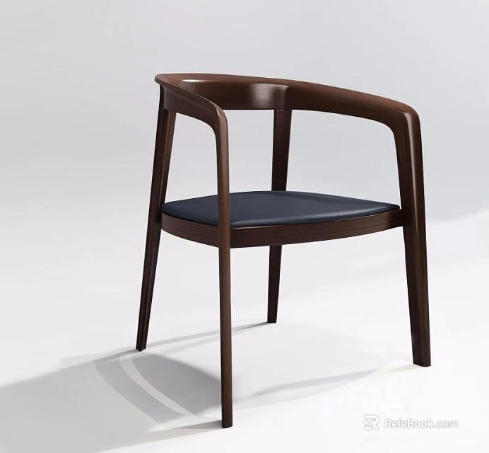 Modern Dark Wooden Leisure Chair With Curved Armrests Padded Seat And Sturdy Design 3d model 