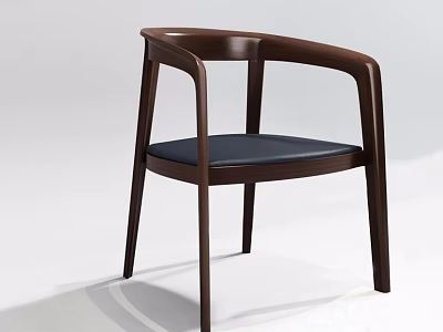 Modern Dark Wooden Leisure Chair With Curved Armrests Padded Seat And Sturdy Design 3d model