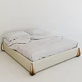 Modern Double Bed With Beige Frame Golden Legs And White Bedding 3d model
