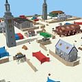 Ancient Town Architectural Layout With Historical Buildings Towers And Traditional Houses