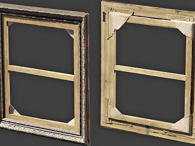 Two Vintage Picture Frames With Decorative And Simple Wooden Divided Panels 3d model