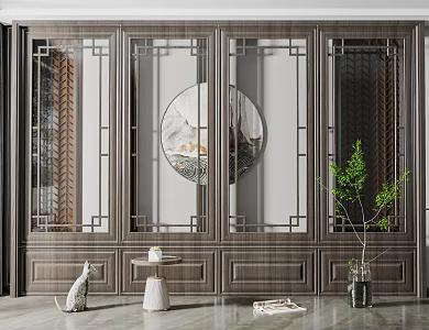New Chinese style screen glass door partition 3d model