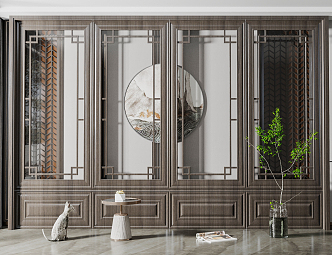 New Chinese style screen glass door partition 3d model