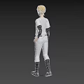 Blonde Man in White Baseball Uniform with Black Long Sleeves Standing Against Gray Background