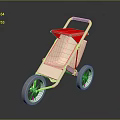 Modern Stroller With Red Canopy Light Seat White Frame And Wheels On Reflective Surface 3d model