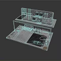 Modern Computer Workstation Setup With Metal Stand Transparent Panel Keyboard Mouse Pad And Cables