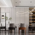 Modern Living Dining Room Interior With Dining Table Chairs Hanging Linear Light And Cabinets