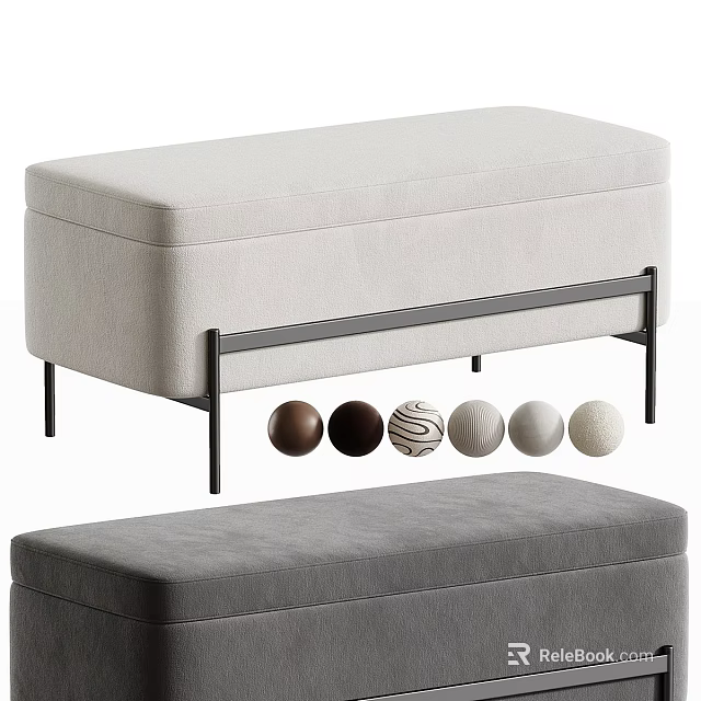 Modern Upholstered Shoe Bench With Metal Legs And Color Options 3d model 