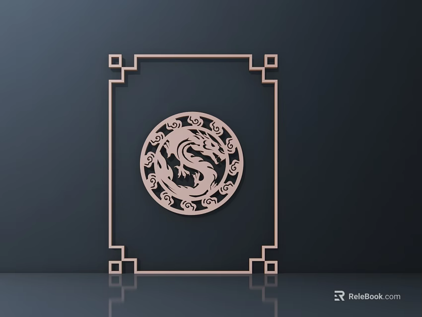 Intricate Circular Dragon Pattern Carving With Decorative Square Frame Design 3d model 