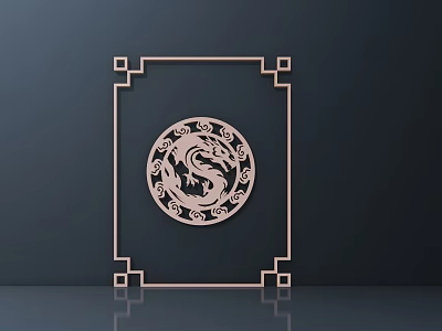 Intricate Circular Dragon Pattern Carving With Decorative Square Frame Design 3d model