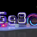 Neon 598 Numbers With BAR ROCKS Sign Guitar And Colorful Blocks On Display Platform