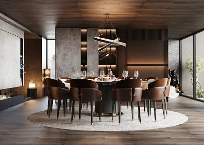 minotti Italian Restaurant Round Restaurant Dining Table and Chair Combination Dining Table Dining Chair Restaurant Background Wall 3d model