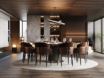 minotti Italian Restaurant Round Restaurant Dining Table and Chair Combination Dining Table Dining Chair Restaurant Background Wall 3d model