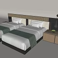 Modern Single Beds With Woven Headboard Green Bed Runner Nightstand Lamps And Potted Plant