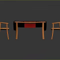 Modern Dining Table Set with Three Tables Black Red Wooden Tabletops and Two Chairs Each