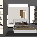 Modern Minimalist Bedroom Interior With Cozy Bed Bookshelves Artwork And Window Seat