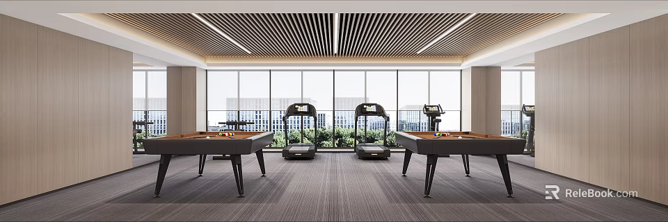 Gym Equipped With Treadmills And Foosball Tables 3d model