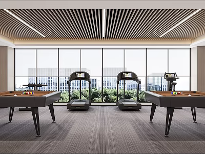 Gym Equipped With Treadmills And Foosball Tables 3d model