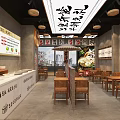 Chinese Style Restaurant Interior With Wooden Tables Chairs Traditional Signboard And Wall Decorations