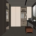 Modern Walk In Closet With Hanging Clothes Drawers Cabinets And Countertop