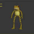 3D Rendered Frog With Yellow Body And Red Spots In Standing Posture On Gray Background