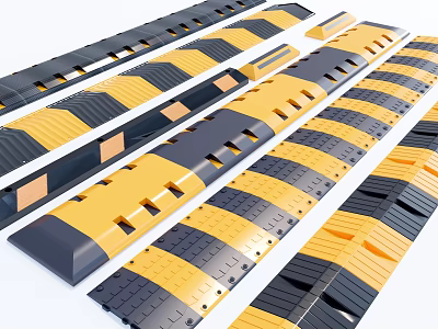 Road Speed Bumps With Yellow Black Stripes And Durable Rubber Design For Traffic Safety 3d model