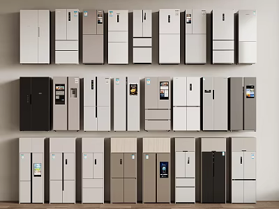 Various Modern Refrigerators In Different Colors Styles And Designs For Kitchen 3d model