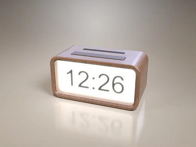 Wooden Square Digital Clock With Simple Design White Display Showing 1226 Time 3d model