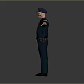 Man in Police Uniform with Arms Outstretched against Gray Background