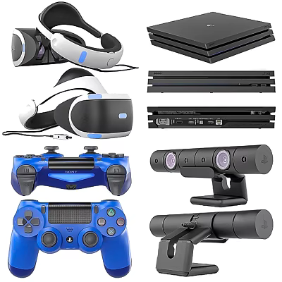 Essential Entertainment Electronics With VR Headset Gaming Consoles Controllers And Motion Cameras 3d model