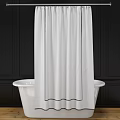 White Shower Curtain With Black Trim For Modern Bathroom Bathtub Decor