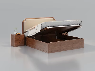 Double Bed with Storage Drawers and Padded Headboard Plus Nightstand and Vase 3d model