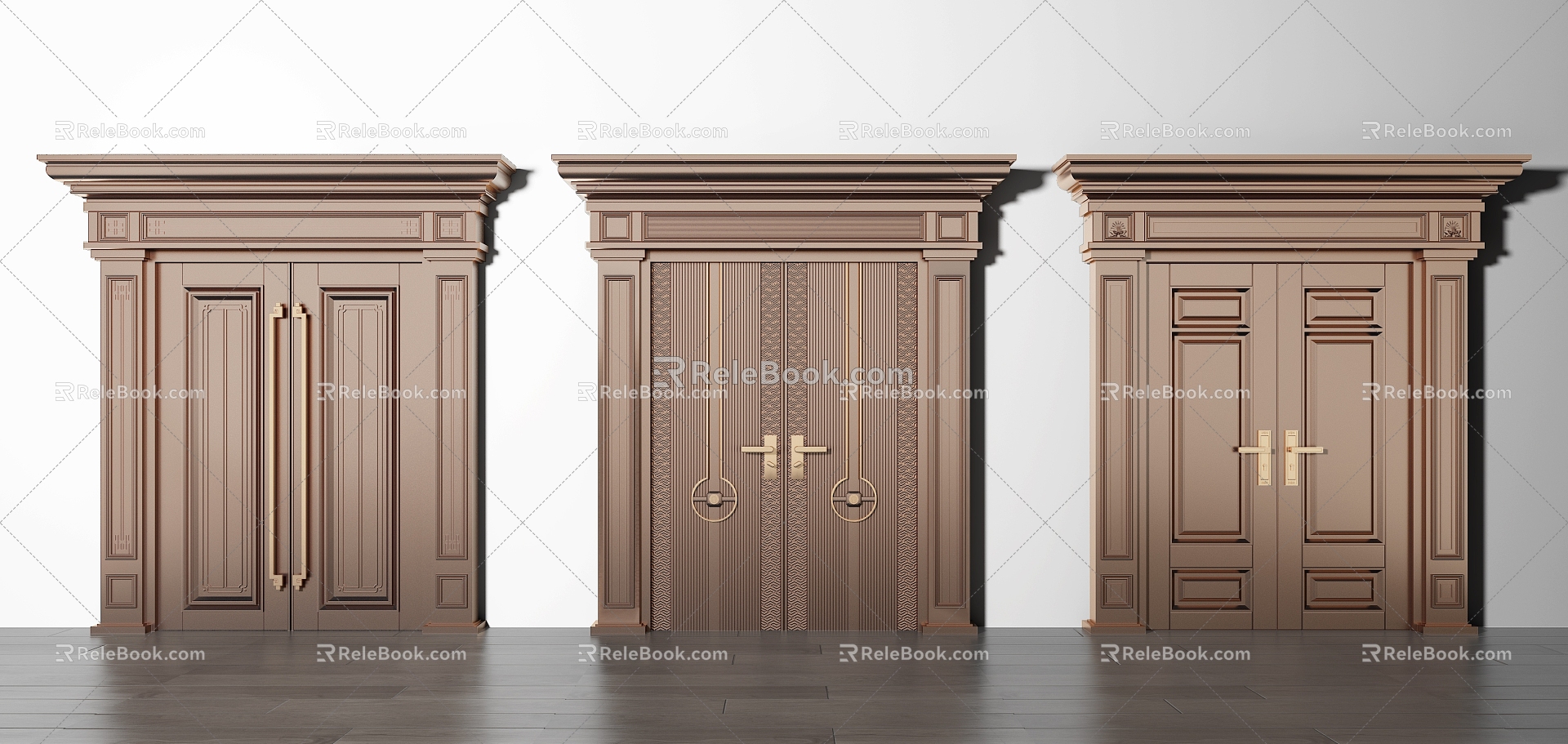 New Chinese style double door entry door combination 3d model