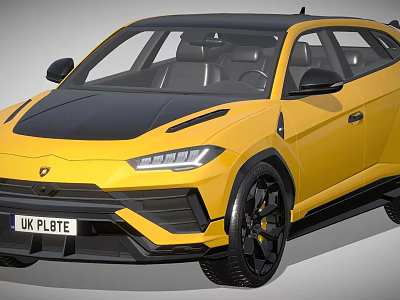 Yellow Lamborghini SUV With Black Roof And Sports Design UK License Plate 3d model