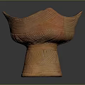 Earth Tone Ceramic Sculpture Carving with Wave Shaped Rim and Textured Base Design