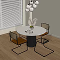 Round White Dining Table With Black Cylindrical Base Transparent Frame Chairs Brown Seats Dried Flower