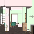 Shopping Mall Retail Store Interior With Green Chairs Wall Clock And Display Shelves