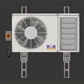 White Outdoor Air Conditioner Fan Unit with Metal Frame Mounting Brackets and Ventilation Grille