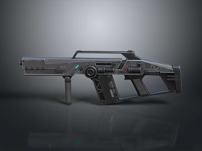 Futuristic Sci-Fi Weapon Design With Metallic Texture Blue Glowing Accents And Grip Handle 3d model