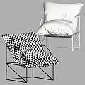 Modern Leisure Chair With Red Cushion And Black Metal Frame Design